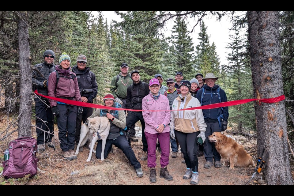 The ribbon cutting ceremony for the new section of Powderface Creek Trail, hosted by Friends of Kananaskis Country. PHOTO COURTESY FRIENDS OF KANANASKIS COUNTRY