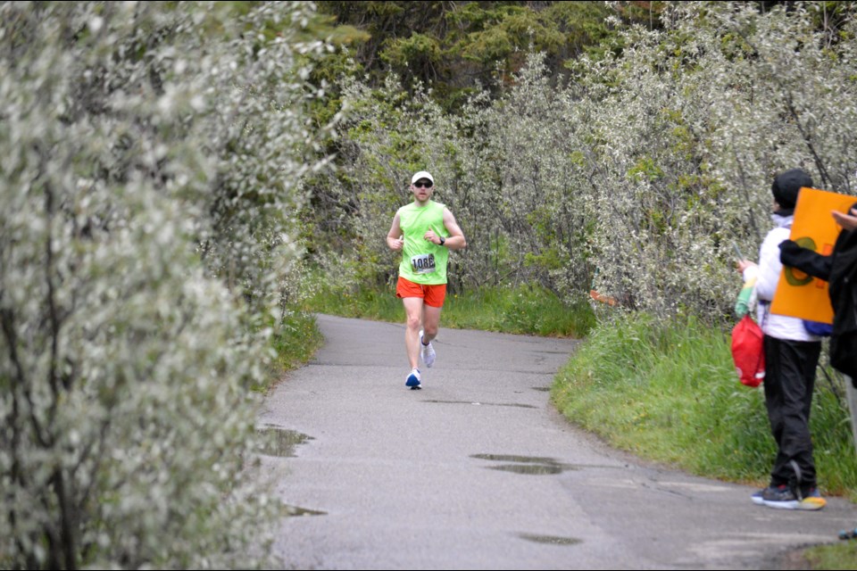 Winner Andrew Payne of Roberts Creek, B.C. charges to the finish line at the Banff Marathon on Sunday (June 16). JORDAN SMALL RMO PHOTO