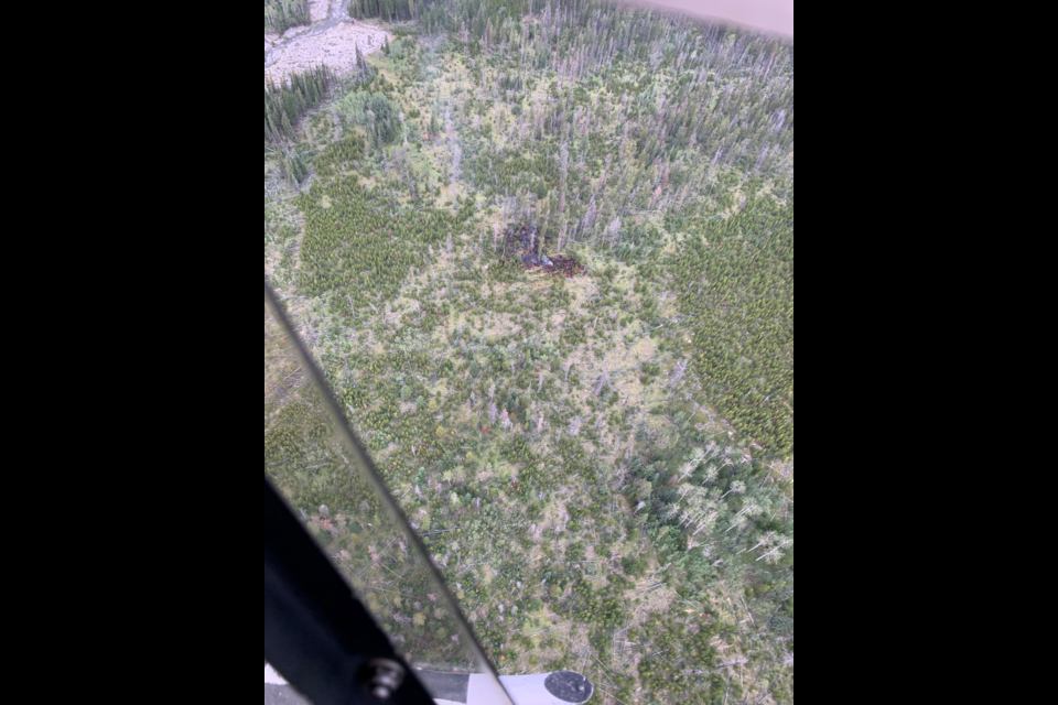 An aerial shot of the small wildfire near Carrot Creek in Banff National Park on Saturday (Aug. 10). PARKS CANADA PHOTO