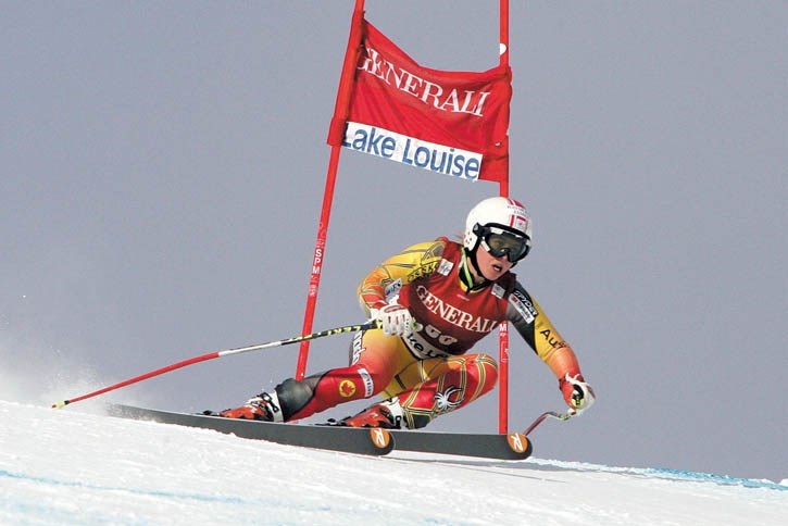 Canmore’s Tess Davies is seen attacking the downhill course in her World Cup debut Friday (Dec. 2).