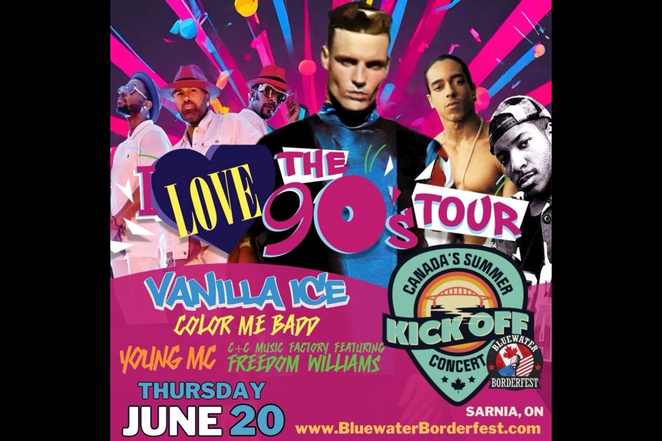 Bluewater Borderfest's Thursday lineup includes the ‘I love the 90s Tour’ featuring Vanilla Ice, Colour Me Badd, Young MC, C+C Music Factory and others.