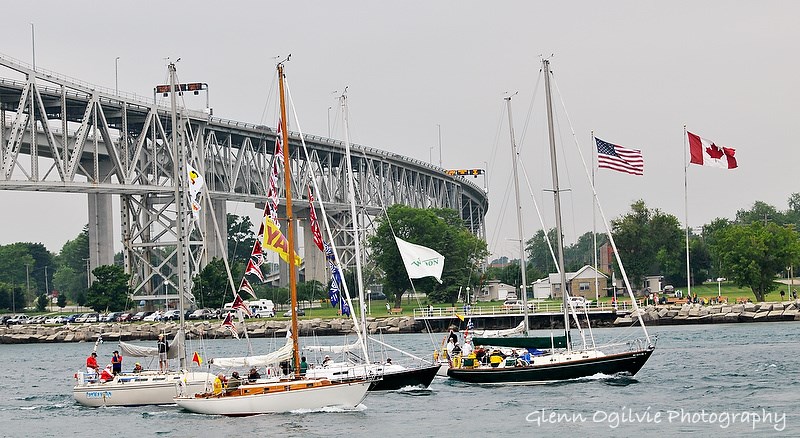 Mackinac Sailboat race under the Blue Water Bridge.