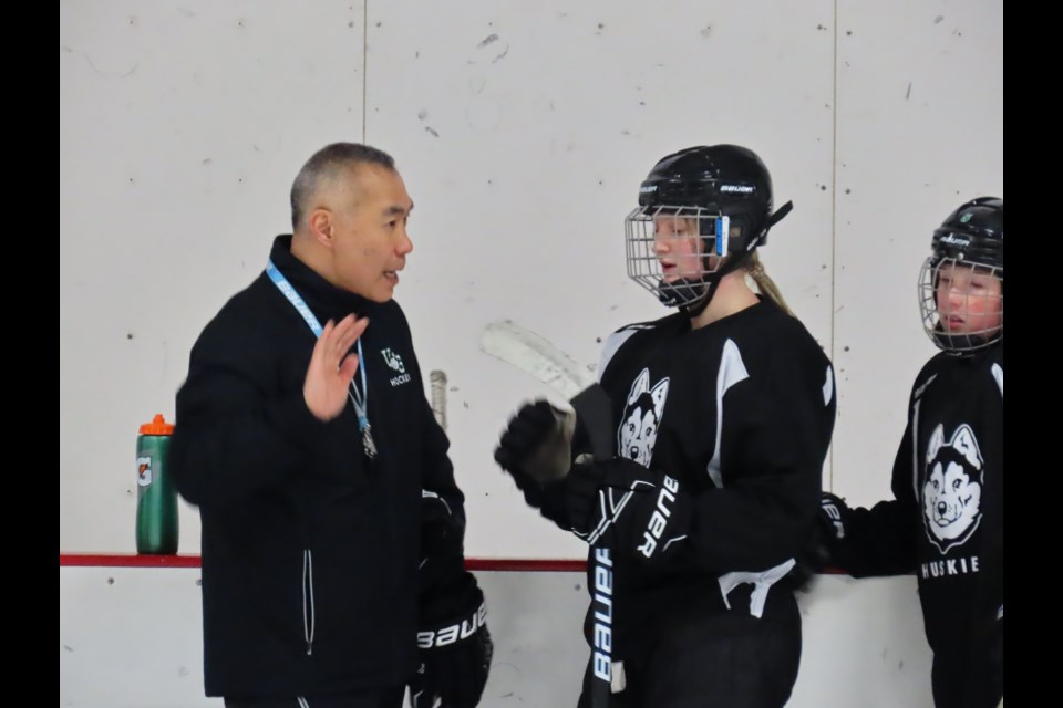 Coach Steve Kook talked players through a number of drills throughout the day. Photo: Derek Ruttle/The Outlook.