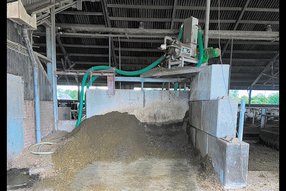 The digestate from the biogas digester on the farm run by Ton Groot Roessink and his family is separated into solids and liquid portion. | 
