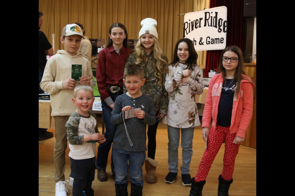 The River Ridge Fish and Game League presented prizes for the under-12s at the banquet. From left, starting in the back, are Coy Kraynick, Presley Owchar, Talyceeya Malanowich, Jynnova Lockert, and Aidah Walker. In front are Bodyn Malanowich and Weston Malanowich. 