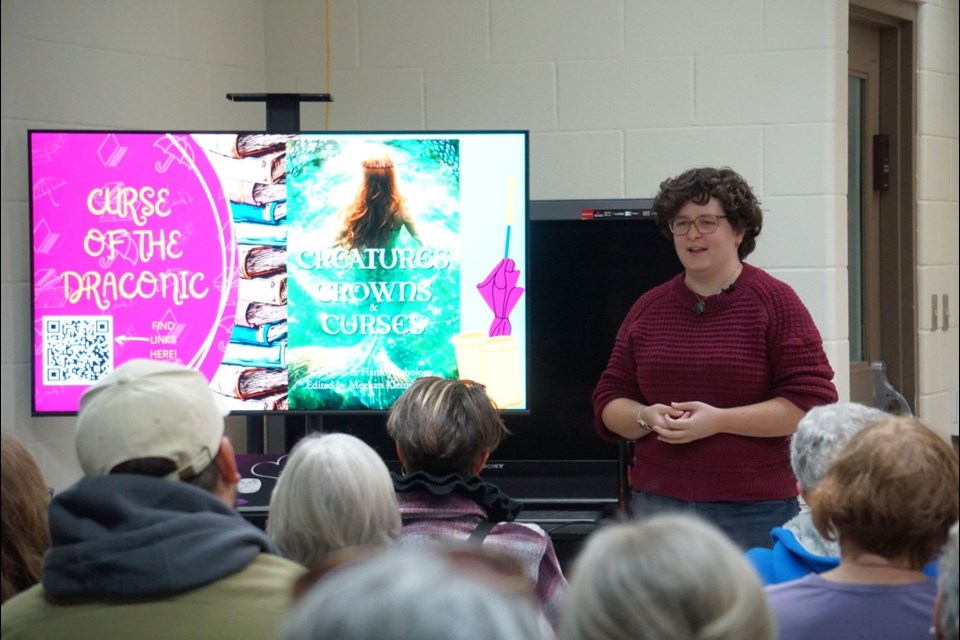 AnnaRose Lawrence introduced her recently-published story and talked about her other pieces during the author's reading at the library.