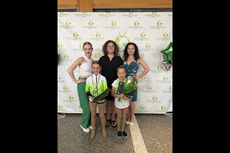 Shining Star awards were presented at the Extravadance Studio annual recital to (front row) Macy Balawyder of Preeceville (left) and Atlin Godhe of Canora. In the back row were instructors Kendall Veer, Kristin Weber and Aleesha Jasper.
