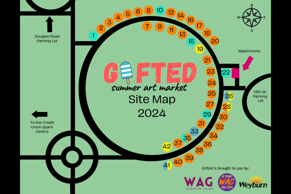 This is the map showing where the vendors will be located for the Gifted summer art market.