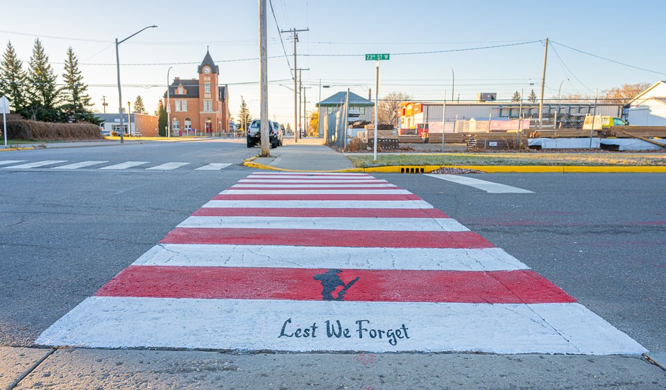 A Remembrance crosswalk was finished in Battleford on Friday Nov 1, which is the first one in Saskatchewan as far as the mayor has seen.