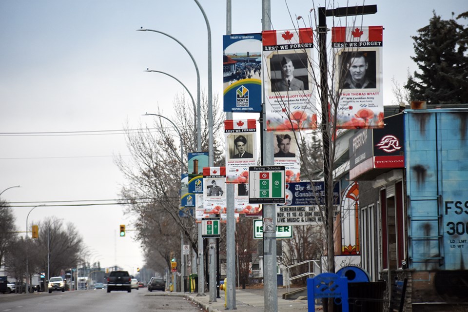 In North Battleford, veterans are remembered through early November with banners near the Legion Hall and The H.D. McPhail Park on 100th Street.