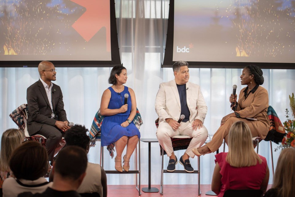Business owners, Olivier Doleyres, Thao Nguyen, Benoit Loyer, and Lise Birikundavyi, share insights at BDC’s launch event for $250 million commitment to underrepresented entrepreneurs.