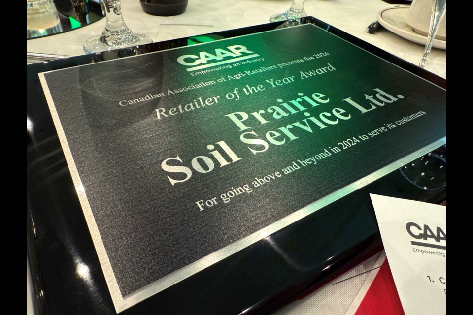 Prairie Soil Services acknowledges the team effort involved when presented with this prestigious award received at the CAAR annual convention.