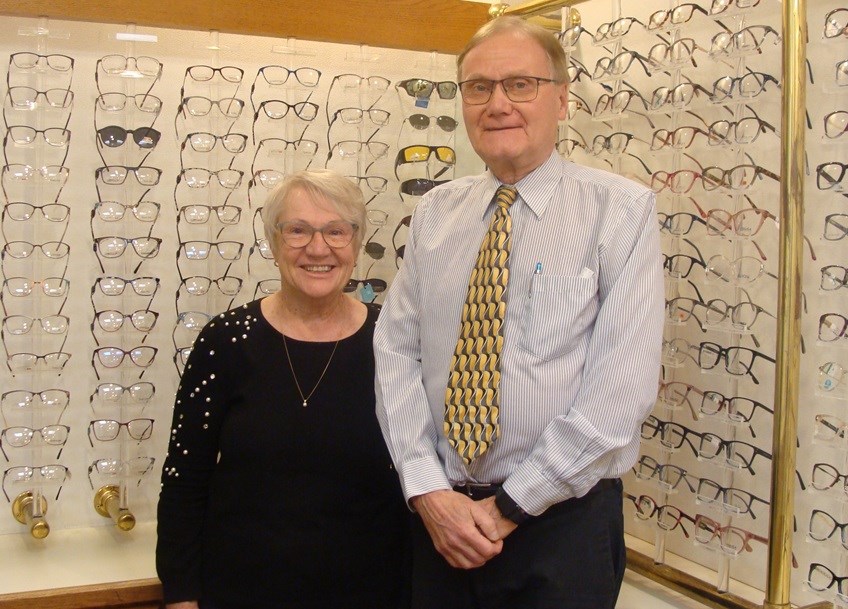 Dr. Brad Thomas and wife Brenda say goodbye to their clients after 50 years of business at B & B Optical.                     