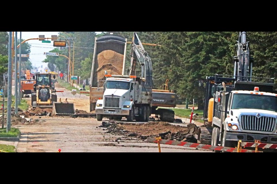 This is construction on First Avenue in Weyburn, as seen looking west from about 10th Street on Friday afternoon. Access to the hospital will be temporarily impacted as the construction advances along First Avenue.