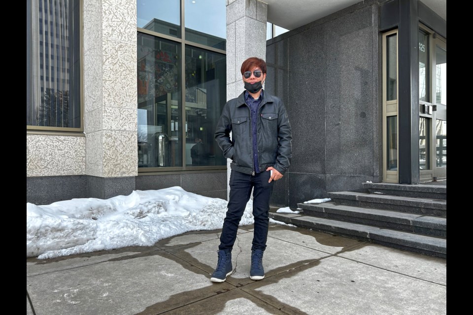 Romeo Morales stands outside Regina Court of King's Bench moments after being found not guilty of a 2020 sexual assault charge.