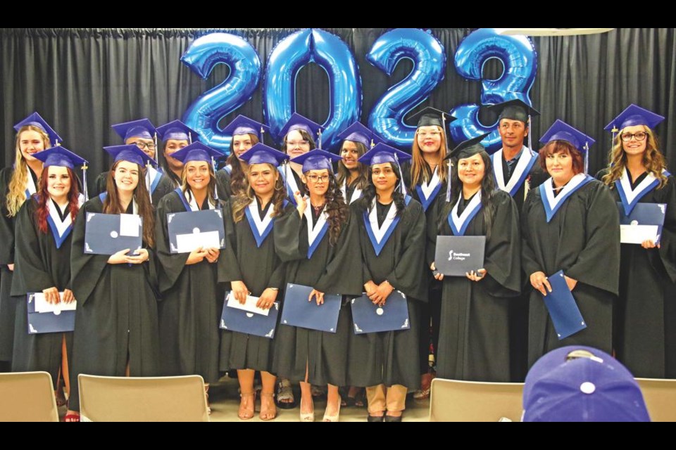 The Class of 2023 for 鶹Ƶeast College gathered after receiving their certificates at the ceremonies on Friday afternoon at the Weyburn campus.