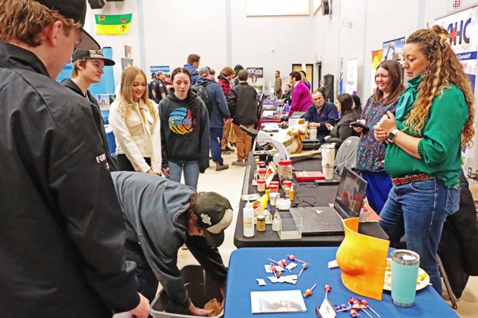 Students came by the Prairie Animal Health booth for info and prizes, during the WCS Career Fair on Wednesday.