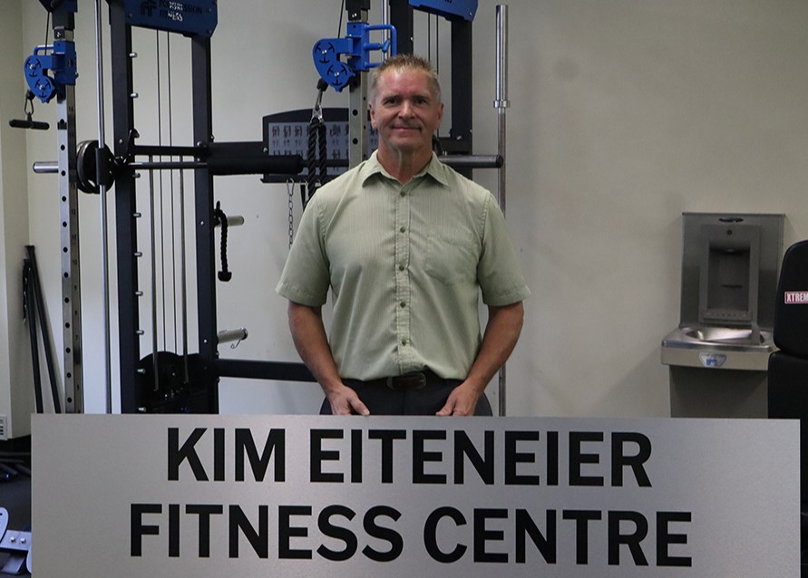 Kim Eiteneier, retired principal of Canora Composite School, was “completely surprised” by the announcement that the fitness centre at CCS had been named The Kim Eiteneier Fitness Centre. The announcement was made at the school’s opening day assembly on Sept. 3.