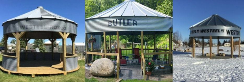 The Outdoor Classroom, a goal for Canora Junior Elementary School, is intended to be a grain bin gazebo-style structure similar to the ones shown in the pictures. 