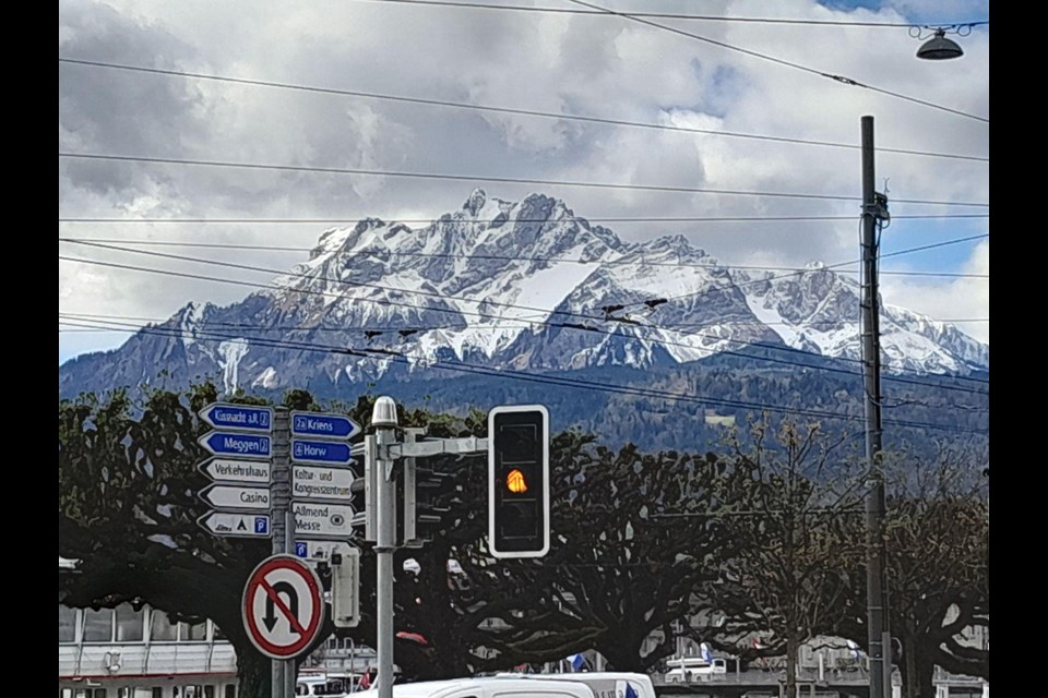 A picture of Mount Pilatus from the ground in Lucerne, Switzerland.