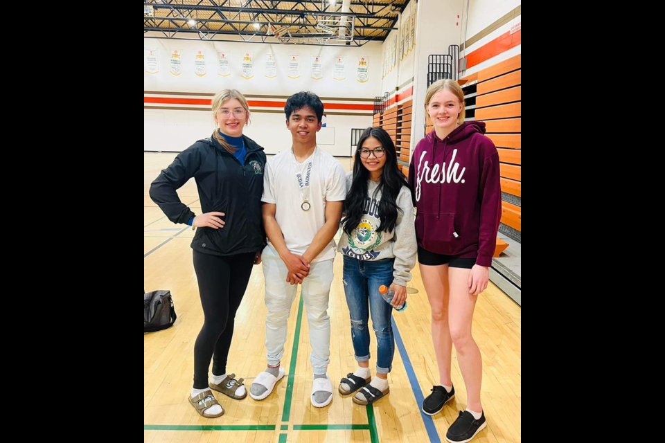 Invermay School student/athletes have had a successful season on the badminton court, including a gold medal for Aron Cudal at districts. Senior badminton team members, from left, were: Rachel Enge, Aron Cudal, Clouie Cabungcal and Bailey Maier.