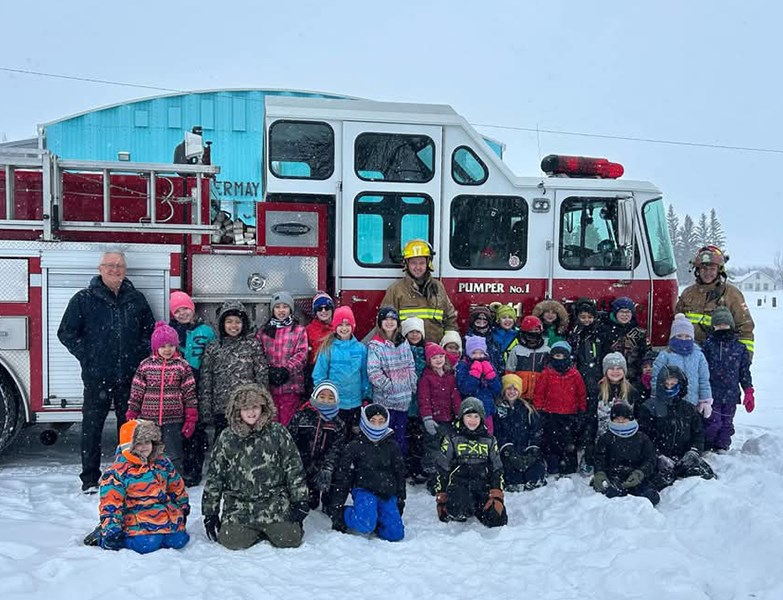 Local firefighters showed K to 4 Invermay School students their new fire truck and shared valuable lessons on fire safety on Feb. 6.