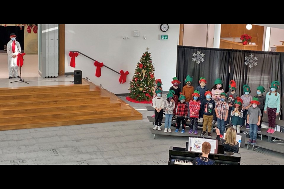 The Grade 1 class sings “Jolly Words to Live By” with the Greatest Snowman