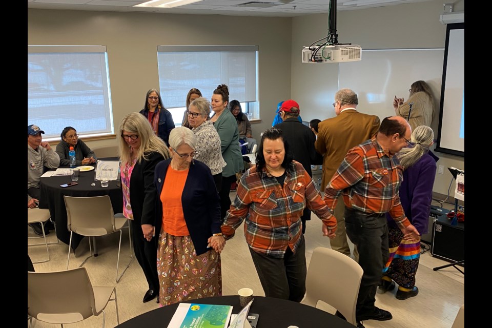 Dignitaries and other guests participated in an impromptu round dance, during the grand opening of the Reconciliation Education Centre.