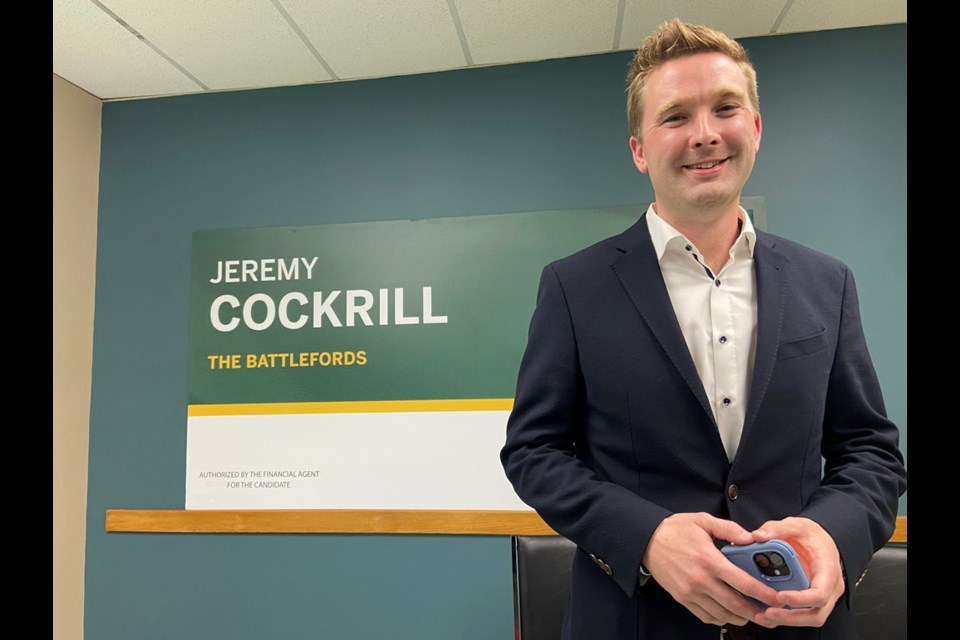 Jeremy Cockrill at his campaign office Monday, following his win. 