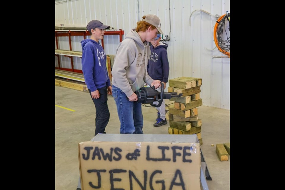 The Jaws of Life Jenga game was a fun way for everyone to try out the equipment with a fun twist added to the task.