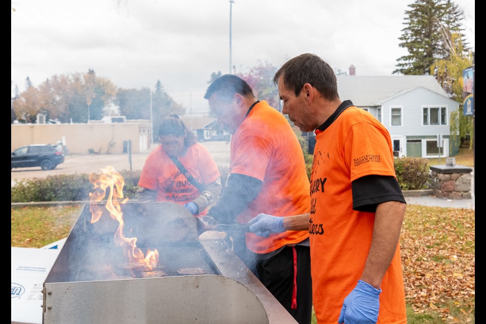 Burgers were cooked for the hungry participants of the Battlefords Indian and Metis Friendship Centre's event titled Every Child Matters held in North Battleford at the Library Park on Sept. 30, National Day for Truth and Reconciliation. * Please note these photos carry the photographer's copyright and may not be reproduced from this gallery. For print requests, visit https://www.mphocus.com/