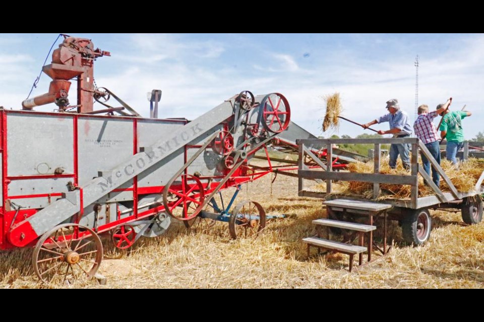 A demo of how harvesting used to be done in the area will be put on at the Glen and Suzanne Stomp farm at Griffin on Sept. 4.