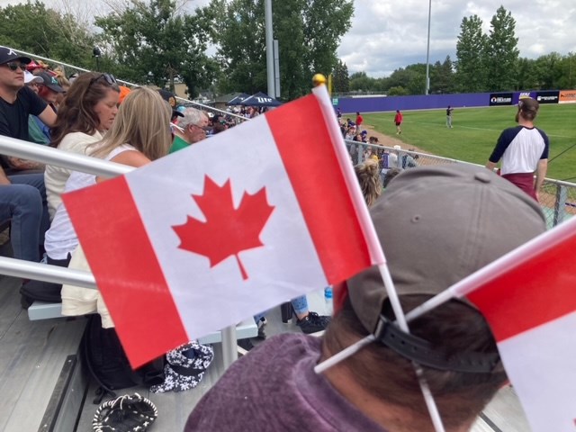 Canadian flags were everywhere, including on fans taking in the July 1 Saskatoon Berries game.