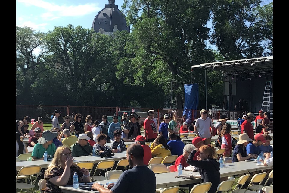 It was a busy scene at Wascana Park Saturday morning for the annual Pancake Breakfast to kick off Canada Day in Regina.