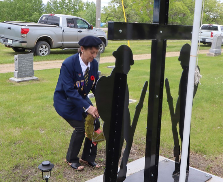Deb Gabora, Royal Canadian Legion Canora branch vice-president, laid a wreath and poppy at the memorial during the Decoration Day service held at the Canora Cemetery on June 9.