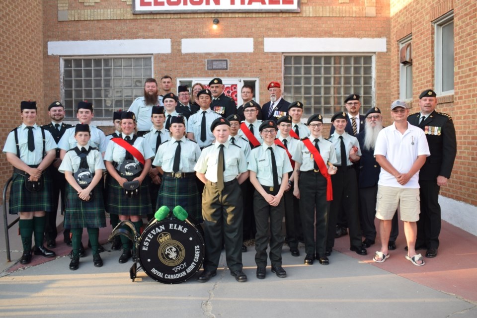 Members of the Estevan Army Cadets and others gather for a group photo after the ceremony. 