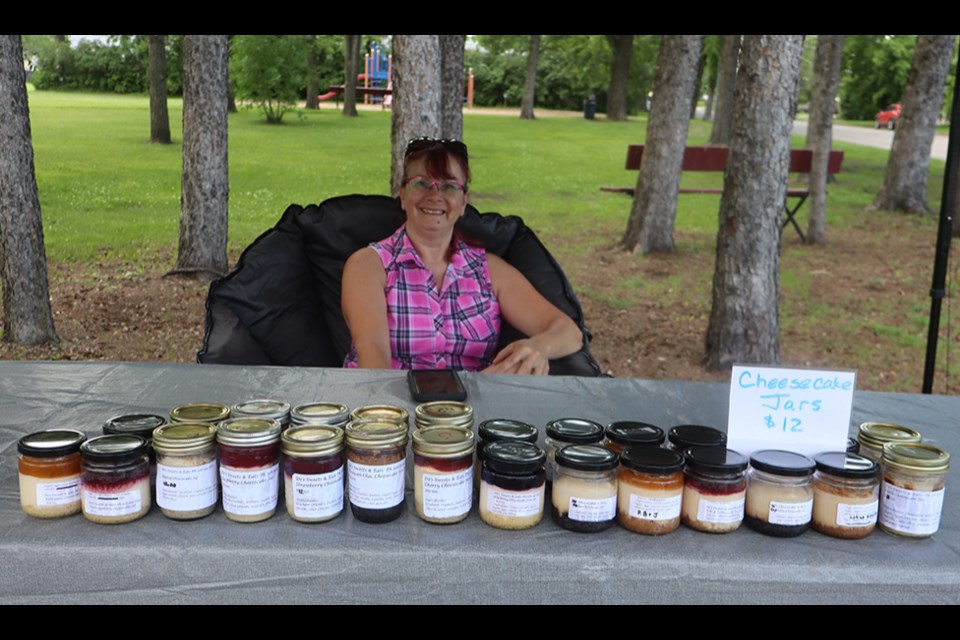 At the Canora in Bloom Farmers’ Market in King George Park on July 12, Diana Fuchs of Regina, who summers in nearby Good Spirit, brought her many different flavours of cheesecake: raspberry, cherry, strawberry, blueberry, eggnog, mocha, Lotus Biscoff, Espresso, peanut butter and jam, and others.