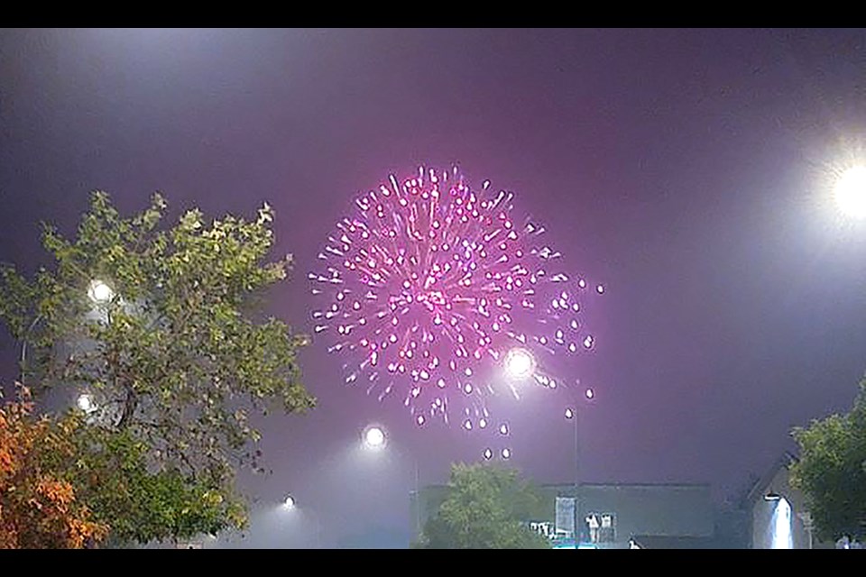 Battleford residents were treated to a show of fireworks as part of a large soccer tournament and related activities held at the Flats on the weekend. As part of the weekend festivities, organizers arranged to set off fireworks Sunday night, as approved by Battleford's fire chief. Despite the heavy smoke from forest fires, the approximately 20-minute display was impressive.