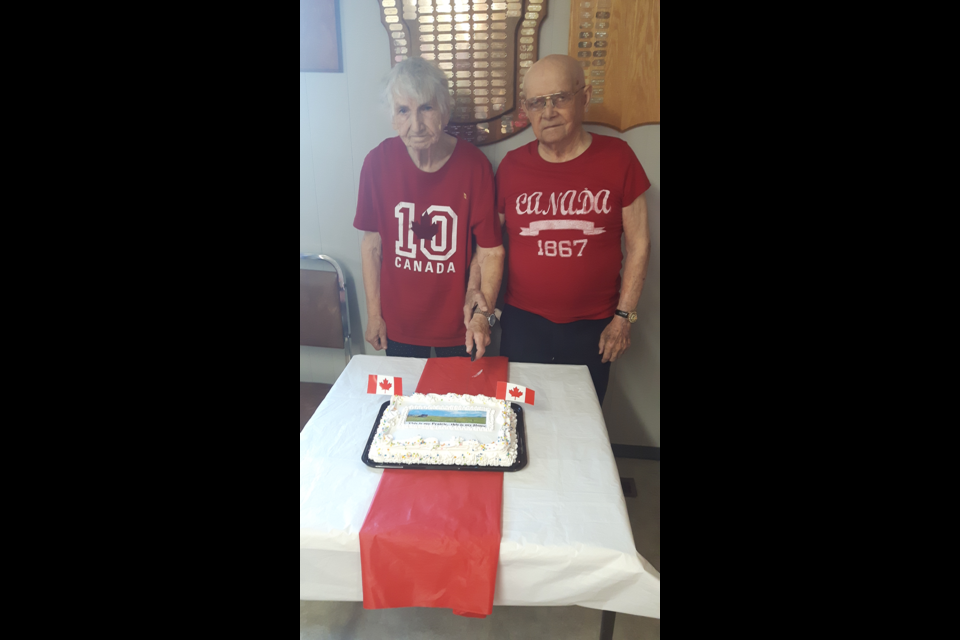 During Canada Day Celebrations in Invermay, Steve and Linda Potorieko had the important job of cutting the cake.