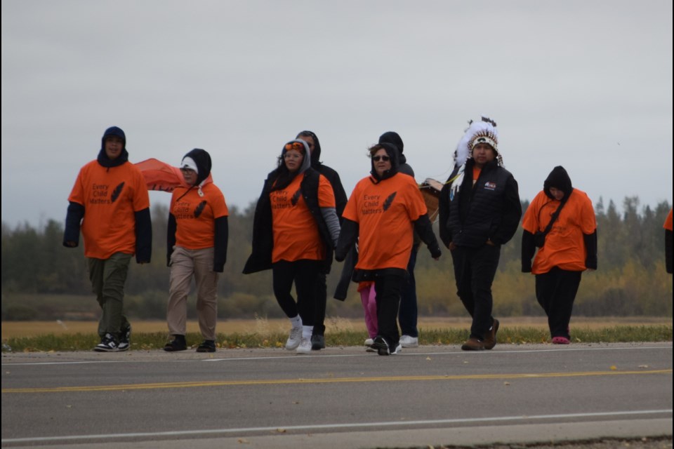 Second from right, Chief Alvin Musqua and council members walked from Keeseekoose Chiefs' Education Centre to their monument in recognition of Truth and Reconciliation day.