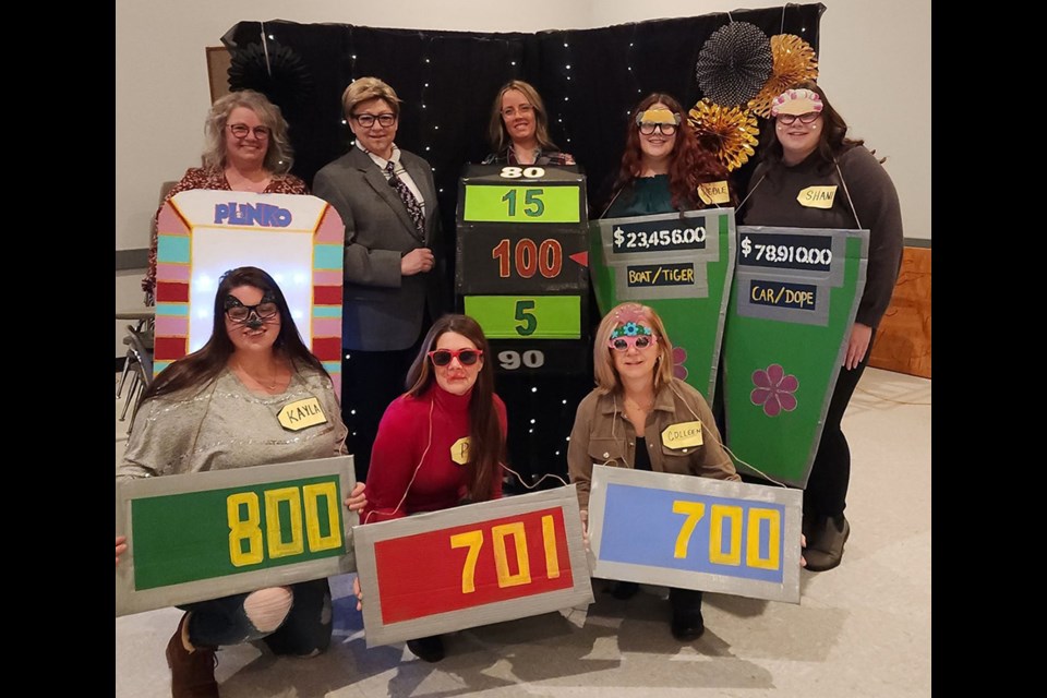 At the first annual Invermay Ladies Night Out on Nov. 23, the theme was “Game Shows”, including Wheel of Fortune, Plinko, Price is Right and Deal or No Deal. Among the participants, from left, were: (back row)  Bonnie Malisheski, Sheila Bear, Skye Matsalla, Nicole Barteski and Shani Bear; and (front) Kayla Gray, Pamela Rose and Colleen Shabatoski.