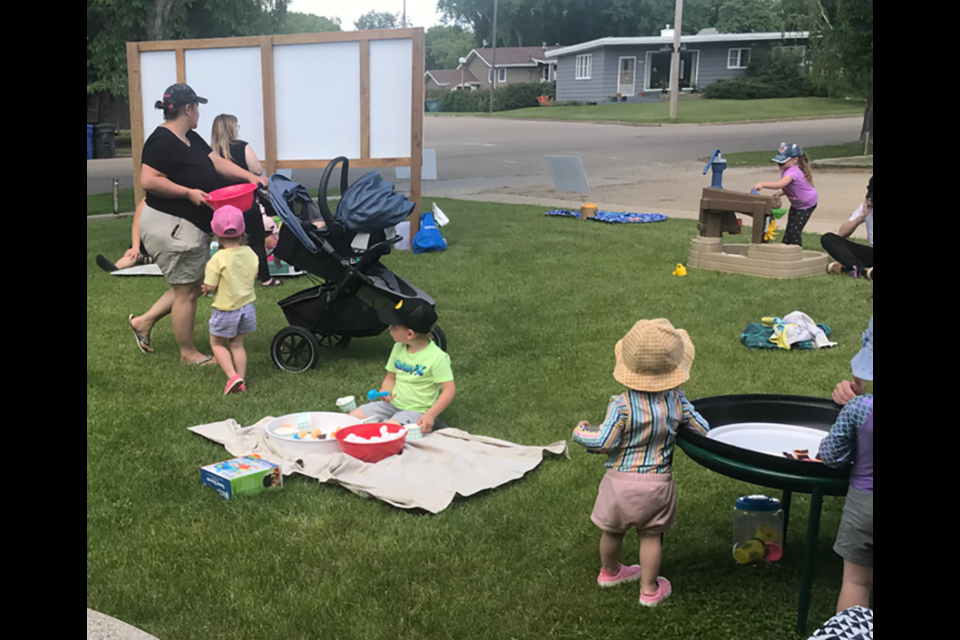 On June 20, Kim Gelowitz of Regional KidsFirst held a summer family fun day at the Canora Public Library with over 40 adults and children under the age of six in attendance. Outdoor activities were designed especially for families with young children to enjoy, including checkers, soccer and a variety of sensory stations, some of which involved sand and water.