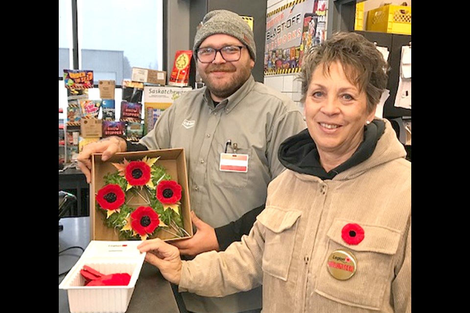 During the Canora Poppy Drive, Deb Gabora of the Canora branch of the Royal Canadian Legion made a poppy presentation to Scott Motilaga at the Co-op C-Store.