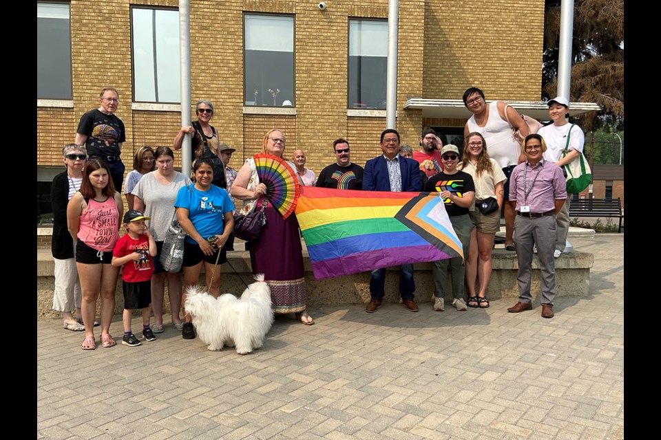 City of North Battleford Deputy Mayor Bill Ironstand joined in a flagraising to proclaim Pride Week.