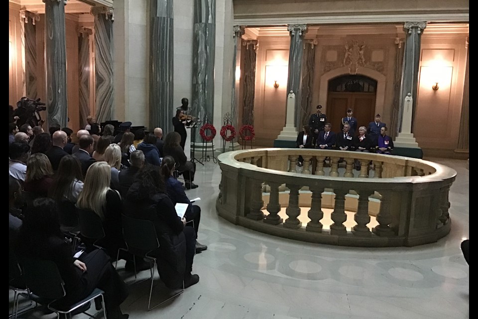 The scene inside the Legislature for the Service of Remembrance for the Public Service.