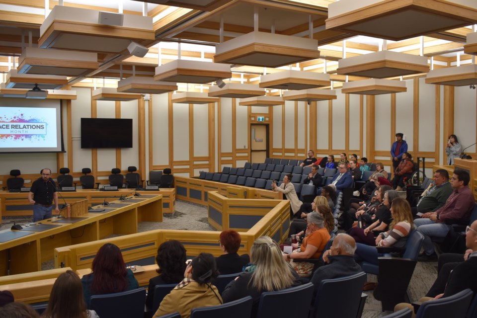 Ahmad Majid recites one of his poems at the start of the 2025 Cultural Diversity and Race Relations Month on Monday, March 3, at the Saskatoon City Hall Council Chamber.