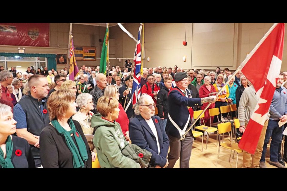 The Weyburn Legion's Colour Guard marched in the colours to open the Remembrance Day ceremonies on Monday at the Weyburn Legion Hall.