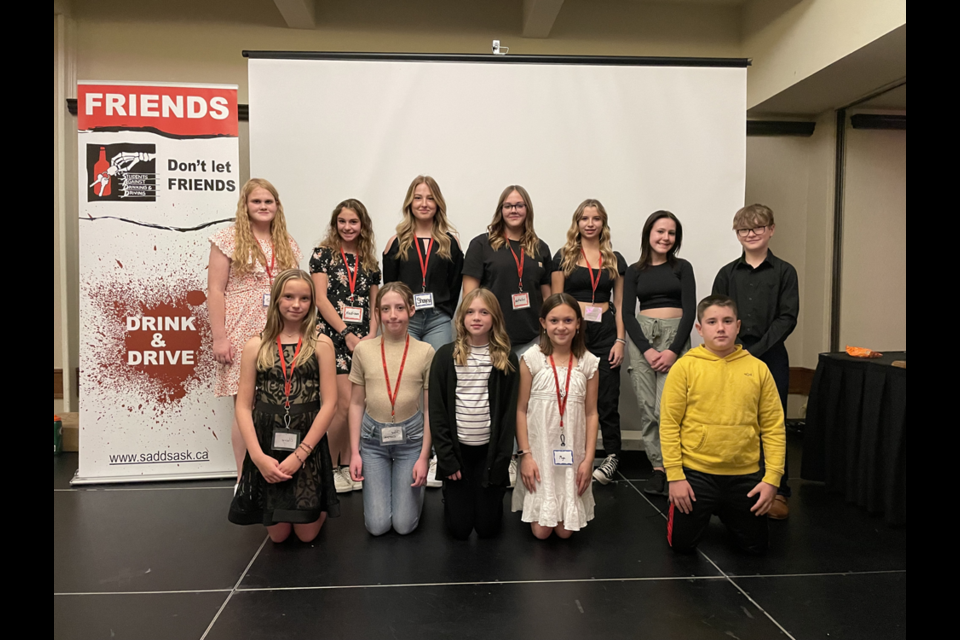 Members of the Canora Composite School chapter of SADD (Students Against Drinking and Driving) who attended the provincial conference held in Saskatoon on Oct. 21-23, from left, were: (back row) Tessa Prychak, Madison Dutchak, Shayna Leson, Natalie Kosar, Rhianna Stefanyshyn, Silver Nordin, Shiloh Leson; and (front) Claire Ruf, Chloe Doogan, Rhea Harper, Mya Dutchak and Theo Cuni. 