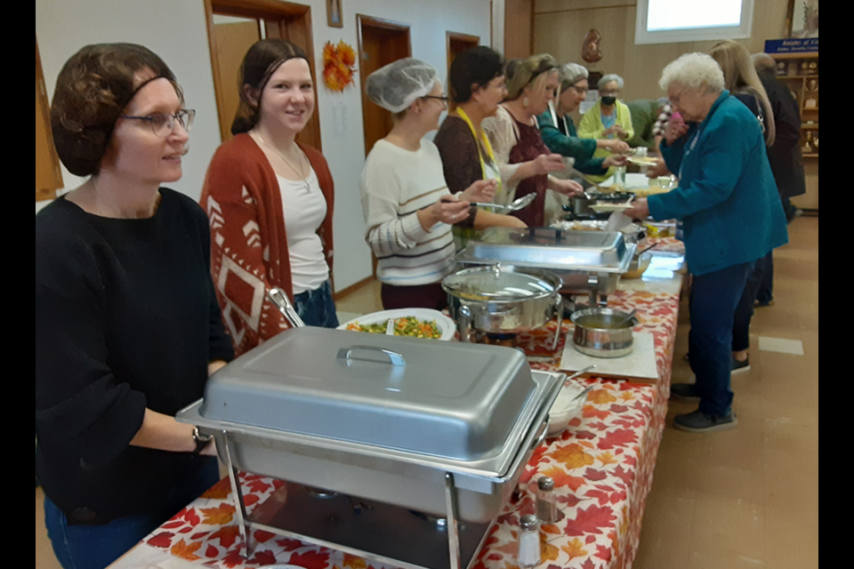 Servers were kept busy during the St. Joseph’s Catholic Church Fall Supper in Canora on Oct. 15. The tasty menu included: baked ham, sweet & sour meatballs, cabbage rolls, perogies, mashed potatoes & gravy, turnips, mixed vegetables, coleslaw, Harvard beets, and a variety of desserts.