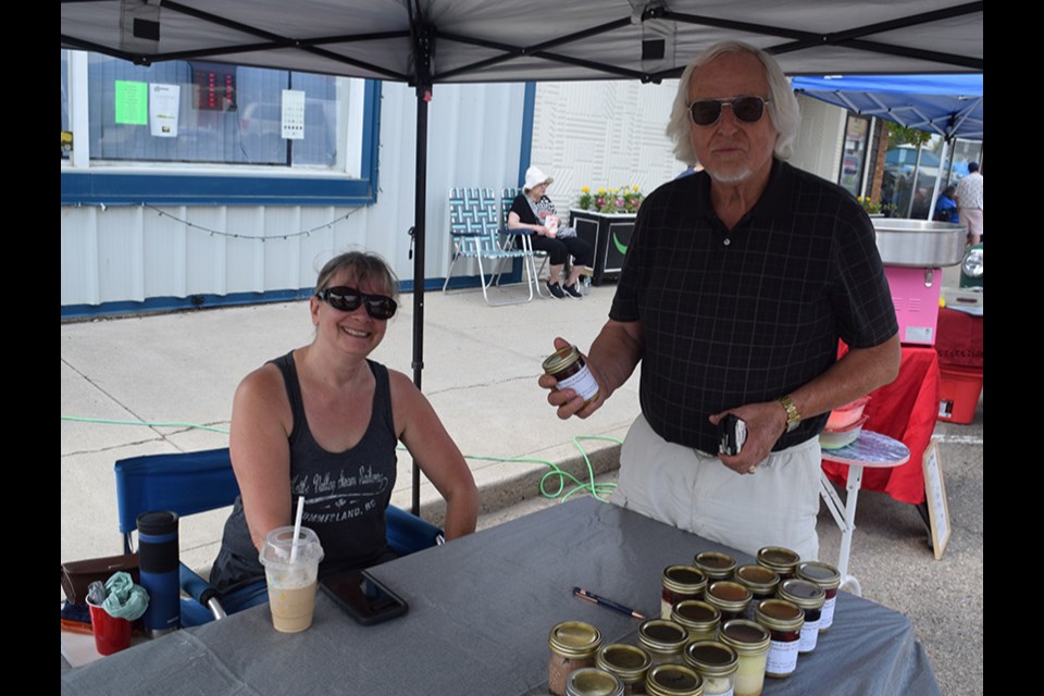 Ernest Uhryn stopped by to see Deanna Getz of De’s Sweets and Treats in McLean about her cheesecake during the Bloom Fest Street Market on July 21, part of Canora in Bloom. He had many flavours to choose from, including: blueberry, strawberry, cherry, lemon, lime, chocolate, mocha and turtle, as well as scuffles.